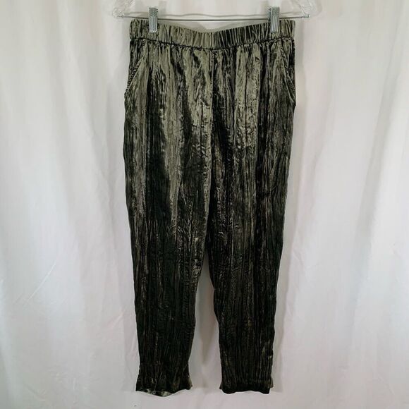New Ett Twa Anthropologie Pants Women's Small Green Velvet Pull On - Picture 1 of 8